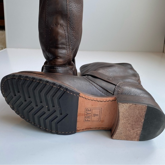 Frye Veronica Tall Slouch Brown Leather Riding Boots - Picture 5 of 5